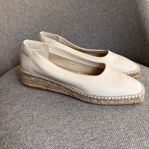 Everlane Womens Leather Square Toe Slip Ons Espadrilles Off White Bone Size 7